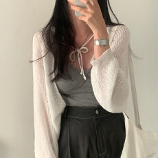 批发实价 韩国chic百搭慵懒披肩针织衫长袖<b class='q'>薄</b>外套女