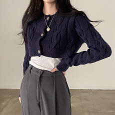 批发已出货 韩国chic复古麻花短款毛衣外套长袖<b class='q'>针织</b><b class='q'>开衫</b>女