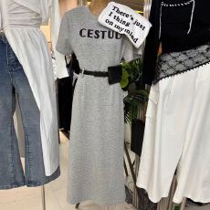 批发韩国东大门2026夏季新款字母圆领正肩短袖T恤裙女<b class='q'>直筒</b><b class='q'>连衣裙</b>