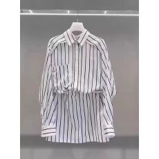 批发韩国东大门2025秋季新款通勤复古条纹<b class='q'>衬衣</b>裙收腰中长款<b class='q'>连衣裙</b>女