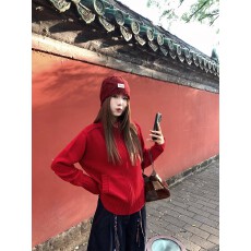 批发红色针织开衫外套女小个子秋冬2025年<b class='q'>新款</b>巨好看叠穿拉链立领<b class='q'>毛衣</b>