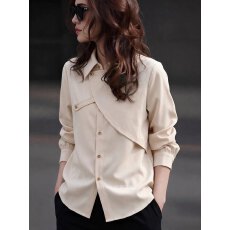 批发2026春季新款复古风翻领长袖衬衫女设计感不规则小众通勤风上衣潮