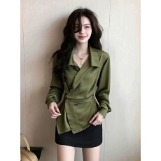 批发法式小资绿色<b class='q'>衬衫女</b>2026早春高级感轻奢减龄洋气独特漂亮掐腰上衣