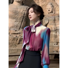 批发紫色晕染<b class='q'>衬衫女</b>春2026新款轻奢高级感独特漂亮巨好看法式小资上衣