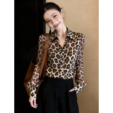 批发美式个性潮流别致气质<b class='q'>轻熟</b>风豹纹上衣女2026早春长袖显瘦宽松衬衫