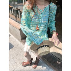 批发韩系镂空防晒针织罩衫女夏季薄款吊带外搭空调衫<b class='q'>长袖</b>上衣