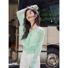 批发韩系镂空针织开衫外套女2026春装新款设计感小众宽松<b class='q'>短款</b>新品上衣
