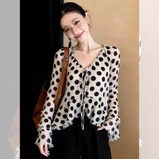 批发法式白色雪纺<b class='q'>波点</b><b class='q'>衬衫</b>女早春季高级感轻奢减龄洋气独特巨好看上衣