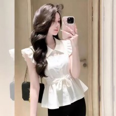 批发法式温柔优雅风<b class='q'>白色</b>小飞袖<b class='q'>衬衫</b>女2026夏季新款洋气收腰显瘦<b class='q'>衬衣</b>潮