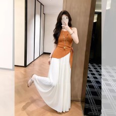 批发已到货 夏季法式气质圆领<b class='q'>针织</b>衫背心女开叉绑带收腰上衣半身裙女