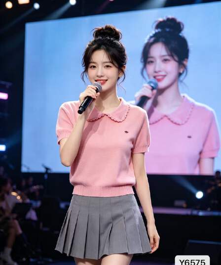 한 부서 아름다운 부드러운 슬림해 보이는 베이비 칼라 반팔 니트 스웨터 여름 여성 디자인 센스 허리 수축 다용도 맨위