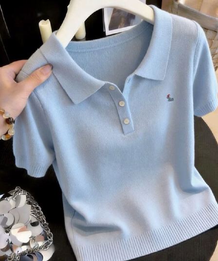 2026 여름 새로운 여성 달콤한 스타일 한 부서 POLO 칼라 반팔 티셔츠 니트 스웨터 올해 인기 ~ 중 맨위