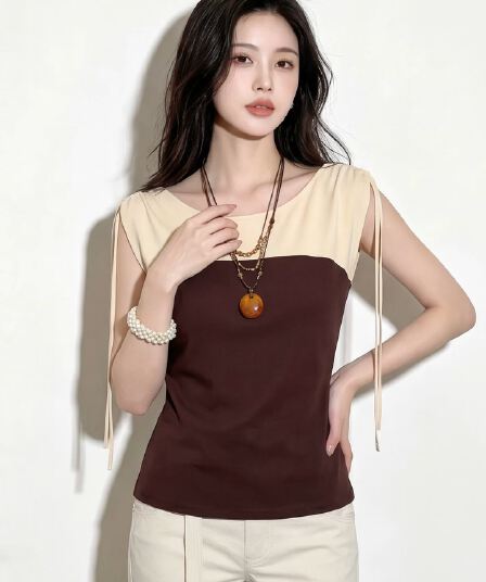 2026 여름 한 첨부 된 새로운 부드러운 배색 몸매 가꾸기 나가라. 맨위 니트 스웨터 다용도 티셔츠 여성 라이 경기 서울 주간 실크