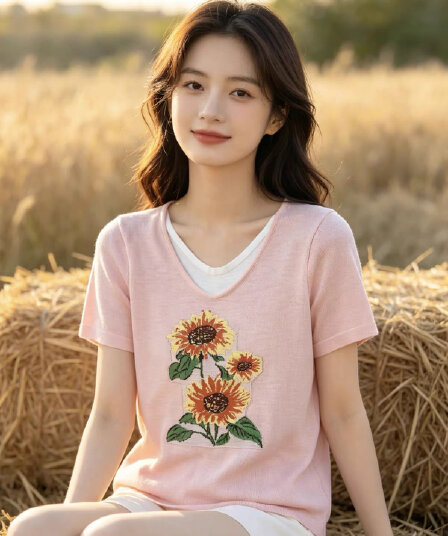 대나무 마디 마 페이크 레이어드 한국 스타일 긍정적 인 어깨 루즈핏 라운드 넥 귀여운 달콤함 프린트 2026 새로운 니트 맨위
