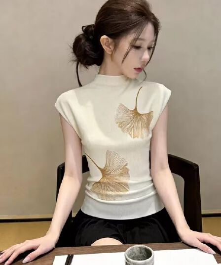 조수 브랜드 순수한 욕망 바람 반하이넥 반팔 니트 스웨터 여름 새로운 인사이드 가져 가라. 슬림해 보이는 다용도 동정 고유 한 Chic 맨위