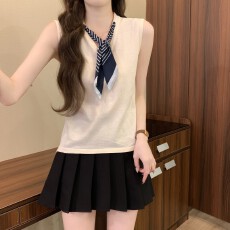 批发实拍实价夏季新款设计感小众休闲百搭修身显瘦韩系配丝巾无袖上衣