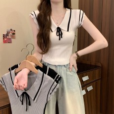 批发实拍实价 夏季新款<b class='q'>学院风</b>小飞袖软糯针织显瘦百搭小个子短款上衣