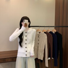 批发实拍实价 秋冬新款<b class='q'>学院风</b>复古长袖连帽钩花麻花修身显瘦开衫外套