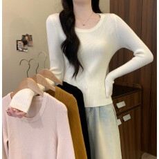 批发实拍实价 秋冬新款高级感显瘦修身圆领百搭气质内搭针织<b class='q'>长袖</b>上衣