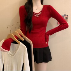 批发实拍实价秋冬<b class='q'>新款</b>韩系甜美巨辣高级感修身百搭针织可外穿内搭上衣