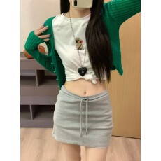 批发实拍实价 设计感印花小狗短袖外搭韩系显白<b class='q'>修身</b>针织开衫两件套