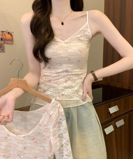 실사 정가 봄 여름 새로운 한 부서 레이스 꽃무늬 순수한 욕망 달콤한 매운맛 몸매 가꾸기 슬림해 보이는 다용도 품격 맨위