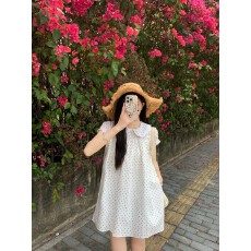 批发实拍实价 2026新款甜美短袖宽松气质初恋感娃娃领碎花波点连衣裙
