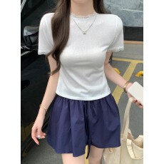 批发实拍实价夏季新款蕾丝风<b class='q'>学院风</b>花苞裙假两件半身裙＋圆领蕾丝短袖