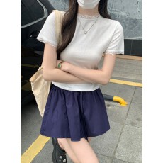 批发实拍实价夏季新款蕾丝风<b class='q'>学院风</b>花苞裙假两件半身裙＋圆领蕾丝短袖