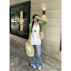 批发实拍实价夏季新款韩版白色百搭收腰吊带气质连衣裙＋绿色简约开衫