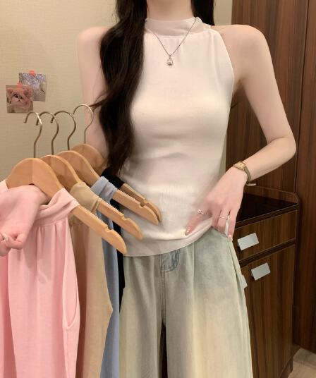 실사 정가 여름 새로운 한 부서 달콤함 패션 리본 스탠드 칼라 패치워크 실크 행침 목 허리 수축 모직물 조끼