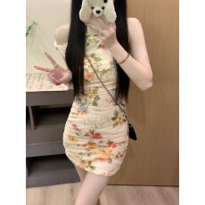批发实拍实价 夏季新款法式高级感网纱碎花纯欲修身显瘦短款包臀裙