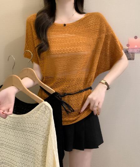 실사 정가 여름 새로운 디자인 센스 자수 비스듬한 어깨 배트맨 프로 피부 허리 수축 슬림해 보이는 미니멀리즘 반팔 맨위