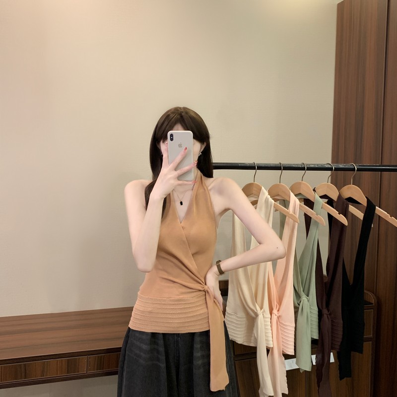 실사 정가 여름 새로운 순수한 욕망 십자가 V넥 행침 목 민소매 품격 핫걸 연령 감소 레이스업 허리 수축 아름다움 뒤로