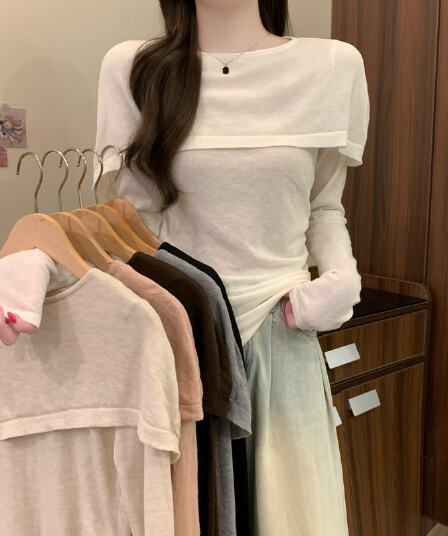 실사 정가 이른 가을 새로운 한국 스타일 패션 작은 대중 비스듬한 칼라 허리 수축 다용도 캐주얼 품격 슬림해 보이는 니트 스웨터