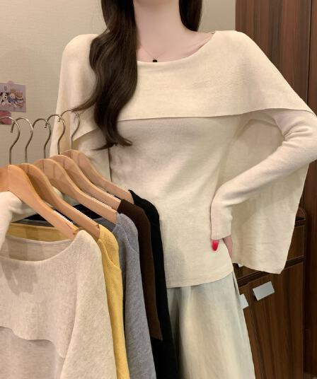 실사 정가 이른 가을 새로운 한 부서 작은 대중 비스듬한 칼라 허리 수축 슬림해 보이는 다용도 캐주얼 품격 패션 니트 스웨터