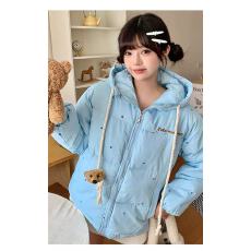 批发羽绒棉服实拍 可爱波点立体<b class='q'>小熊</b>立领秋冬2025宽松加厚棉衣面包服