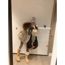 批发牛角扣大毛领连帽棉服外套女短款冬季韩系小个子加厚工装派克服