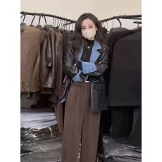 批发秋冬新款美拉德穿搭假两件拼接<b class='q'>牛仔</b>PU皮衣外套女韩版小众洋气西装