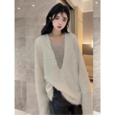 批发<b class='q'>甜美</b>蕾丝衫女中长款毛毛絮絮超仙打底衫年会节日高级感洋气上衣潮