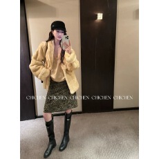 批发CHICHEN晨妍 中古黄金 皮毛一体100%<b class='q'>兔毛</b>皮草外套女2025新款上衣