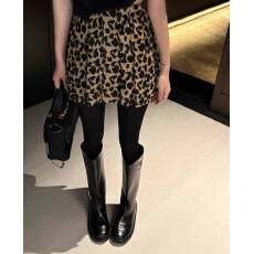 批发2025秋冬新款韩版气质辣妹风复古豹纹高腰百搭A字<b class='q'>百褶</b>半身短裙女