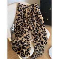 批发广州十三行高货爆款~高级感法兰绒豹纹毛绒休闲<b class='q'>长裤</b>子<b class='q'>女</b>冬季加厚