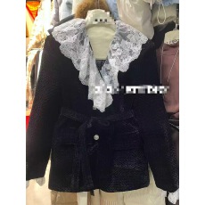 批发设计感拉满荷叶边保暖外套(配腰带)25187