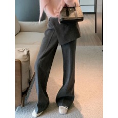 批发极简风灰色高腰直筒裤女2025冬季新款屁帘设计感休闲通勤风西装裤