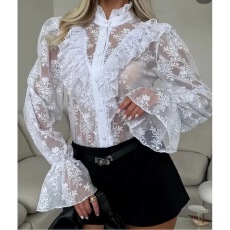 批发2026年春秋季<b class='q'>新款</b>设计感荷叶边优雅气质纯欲风欧式蕾丝百搭上衣女