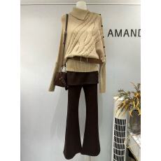 批发燕麦色蝙蝠袖高领针织衫女秋冬麻花宽松套头毛衣慵懒气质<b class='q'>长袖</b>上衣