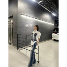 批发欧美风<b class='q'>牛仔</b>收腰<b class='q'>衬衫</b>女长袖拼接显瘦百搭中长<b class='q'>衬衣</b>上衣