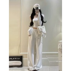 批发<b class='q'>欧美风</b>性感斜肩长袖<b class='q'>T</b><b class='q'>恤</b>上衣女早春2026新款松紧腰阔腿裤两件套装