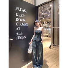 kumikumi辣妹风套装修身短款抹胸背心女夏季百搭气质牛仔裤两件套